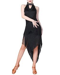 Latein Tanz Kleider Kostüme - Latin Tänze Walzer Tango Swingtanz Party Salsa Quasten Tanzkleid für Damen,Schwarz,M von DAIHAN