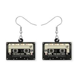 DALANE Acryl Fun Vintage Radio Kassette Ohrringe Retro Schmuck für Frauen Mädchen 80er 90er Jahre Nostalgie Geschenke (Schwarz) von DALANE