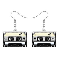 DALANE Acryl Fun Vintage Radio Kassette Ohrringe Retro Schmuck für Frauen Mädchen 80er 90er Jahre Nostalgie Geschenke (Schwarz A) von DALANE