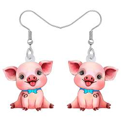 DALANE Acryl Niedlich Anime Rosa Schwein Ohrringe Baumelnder Tropfen Bauernhof Tiere Schmuck für Frauen Mädchen Kinder Charms Geschenke (Kirsche) von DALANE