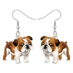 DALANE Acryl Niedlich Britische Bulldogge Hund Ohrringe Baumeln Tropfen Welpe Haustiere Schmuck Geschenke für Frauen Mädchen Kinder Hundeliebhaber Charms Party (Braun) von DALANE