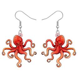 DALANE Acryl Oktopus Ohrringe Tintenfisch Baumeln Krake Hängend Mode Ozean Tier Schmuck Geschenke für Damen Mädchen Zubehör (Rot) von DALANE