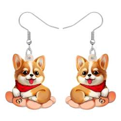 DALANE Corgi Geschenke für Corgi-Liebhaber Acryl Corgi Hund Ohrringe Baumeln Tropfen Anime Welpen Haustiere Schmuck Nette Geschenke für Frauen Mädchen Kinder (Braun) von DALANE