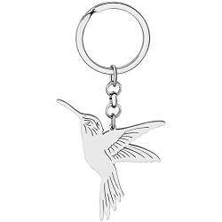 DALANE Edelstahl Niedliche Kolibri Vogel Auto Schlüsselanhänger Kolibri Schlüsselring Geschenke für Damen Mädchen Tasche Zubehör (Versilbert) von DALANE