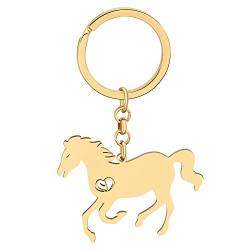 DALANE Edelstahl Schlüsselanhänger Pferd Auto Schlüsselring Tiere Schmuck Pferd Geschenke für Mädchen Damen Kinder Tasche Zubehör (18K Vergoldet C) von DALANE