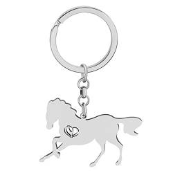 DALANE Edelstahl Schlüsselanhänger Pferd Auto Schlüsselring Tiere Schmuck Pferd Geschenke für Mädchen Damen Kinder Tasche Zubehör (Versilbert A) von DALANE