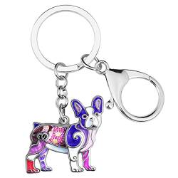 DALANE Emaille Legierung Französisch Bulldogge Hund Schlüsselanhänger Welpe Haustiere Schmuck Geschenke für Damen Mädchen Kinder (Violett) von DALANE