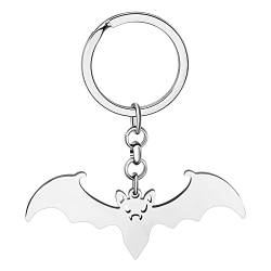 DALANE Halloween Geschenke Edelstahl Fledermaus Schlüsselanhänger Neuheit Schmuck für Frauen Mädchen Charms Tasche Schlüsselring Party Gefälligkeiten (Versilbert) von DALANE