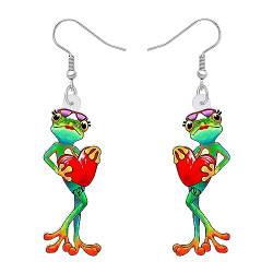 DALANE Niedlich Acryl Anime Cowboy Hawaii Frosch Ohrringe Baumelnder Tropfen Tiere Schmuck Geschenke für Frauen Mädchen Kinder Charms (Herz Frosch) von DALANE