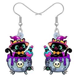 DANALE Halloween Niedlich Hexe Schwarze Katze Ohrringe Baumeln Tropfen Kätzchen Haustiere Schmuck Geschenke für Frauen Mädchen Party Charms (Schwarz A) von DALANE