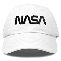 DALIX NASA Hat Baseball Cap Washed Cotton Embroidered Logo Pigment Dyed, Black Worm / White, Einheitsgröße von DALIX