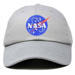 DALIX NASA Hat Baseball Cap Washed Cotton Embroidered Logo Pigment Dyed, Grau, Einheitsgröße von DALIX