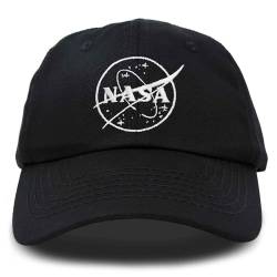 DALIX NASA Hat Baseball Cap Washed Cotton Embroidered Logo Pigment Dyed, Weiße Fleischbällchen / Schwarz, Einheitsgröße von DALIX