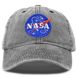 DALIX NASA Mütze Baseball Cap Washed Cotton Embroidered Logo Pigment Dyed, Schwarz - Washed Black, Einheitsgröße von DALIX