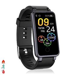 DAM. C2 Plus Smart-Armband mit Herzfrequenzmesser, Blutdruck und Benachrichtigungen, Farbe: Schwarz, Normal von DAM