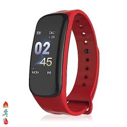 DAM. X1 Smart-Armband mit Herzfrequenzmesser, Blutdruck und Benachrichtigungen, Farbe: Rot, Normal von DAM