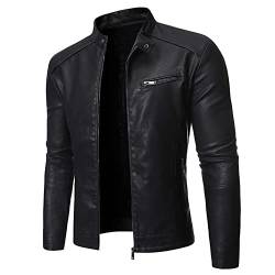 DAMAIJSQ Pu Lederjacken Für Herren - Mode Hochwertige Herren Lederjacke Kunstleder-Einfarbig Revers Slim Zipper Top Herbst wasserdichte Trendkleidung,Geen,L von DAMAIJSQ