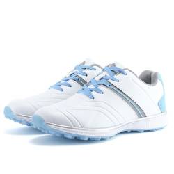 DAMANDO Wasserabweisende Golfschuhe Für Damen Outdoor-Golfschuhe Ohne Spikes Komfort Mode Leder Walking Turnschuhe,Blau,37 EU von DAMANDO