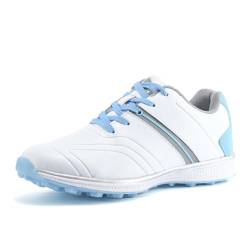 DAMANDO Wasserabweisende Golfschuhe Für Damen Outdoor-Golfschuhe Ohne Spikes Komfort Mode Leder Walking Turnschuhe,Blau,39 EU von DAMANDO