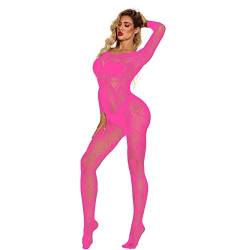 Bodystocking Netz Blumenmuster Flower Catsuit floral ouvert Ganzkörperanzug Träger sexy Netz Catsuit Overall Langarm offen im Schritt OneSize Schwarz Blau Grün Rosa Lila rot Weiß von DAMANY