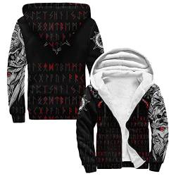 DAMATA Skandinavische Mythologie warmer Winter Herren Zip Hoodie Wikinger 3D Druck Langarm Kapuzenjacke Mode Langarm verdickte Fleecejacke lässig Outdoor Sweatshirt Hoodie (Color : Runic, Size : 4XL) von DAMATA