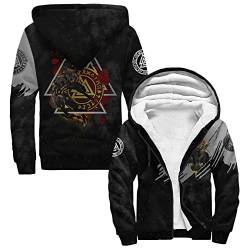 DAMATA Skandinavische Mythologie warmer Winter Herren Zip Hoodie Wikinger 3D Druck Langarm Kapuzenjacke Mode Langarm verdickte Fleecejacke lässig Outdoor Sweatshirt Hoodie (Color : Valknut, Size : S) von DAMATA