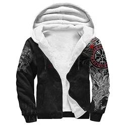 Viking Fleecejacke für Herren, Fenrir Wolf 3D-Druck Fleecefutter Winddicht Winterjacke Mode Straße lässig Arbeitsjacke, Mit großer Kapuze & Kängurutaschen-Design Warm und dick ( Color : Fenrier Wolf A von DAMATA