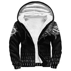 Viking Fleecejacke für Herren, Fenrir Wolf 3D-Druck Fleecefutter Winddicht Winterjacke Mode Straße lässig Arbeitsjacke, Mit großer Kapuze & Kängurutaschen-Design Warm und dick ( Color : Fenrier Wolf B von DAMATA