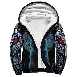 Viking Fleecejacke für Herren, Fenrir Wolf 3D-Druck Fleecefutter Winddicht Winterjacke Mode Straße lässig Arbeitsjacke, Mit großer Kapuze & Kängurutaschen-Design Warm und dick ( Color : Viking Wolf , von DAMATA