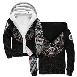 Wikinger Krieger Hoodies Herren Kapuzenpullover mit Reißverschluss Mythisches Totem Odins Winter Warm Fleece Gefüttert Sweatjacke Mantel Langarm Kapuzenjacke mit großer Kängurutasche ( Color : Viking von DAMATA