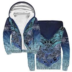 Wikinger Krieger Hoodies Herren Kapuzenpullover mit Reißverschluss Mythisches Totem Odins Winter Warm Fleece Gefüttert Sweatjacke Mantel Langarm Kapuzenjacke mit großer Kängurutasche ( Color : Viking von DAMATA