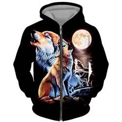 DAMEGA Männer Tier Wolf 3D gedruckt Hoodie Casual Reißverschluss Sweatshirt Pullover Langarm Sweatshirts Jacke von DAMEGA