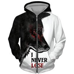 DAMEGA Männer Tier Wolf 3D gedruckt Hoodie Casual Reißverschluss Sweatshirt Pullover Langarm Sweatshirts Jacke von DAMEGA