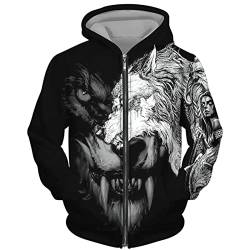 DAMEGA Männer Tier Wolf 3D gedruckt Hoodie Casual Reißverschluss Sweatshirt Pullover Langarm Sweatshirts Jacke von DAMEGA