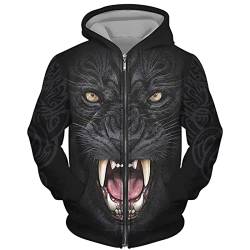 DAMEGA Männer Tier Wolf 3D gedruckt Hoodie Casual Reißverschluss Sweatshirt Pullover Langarm Sweatshirts Jacke von DAMEGA