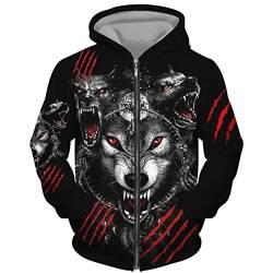 DAMEGA Männer Tier Wolf 3D gedruckt Hoodie Casual Reißverschluss Sweatshirt Pullover Langarm Sweatshirts Jacke von DAMEGA