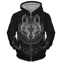 DAMEGA Männer Tier Wolf 3D gedruckt Hoodie Casual Reißverschluss Sweatshirt Pullover Langarm Sweatshirts Jacke von DAMEGA