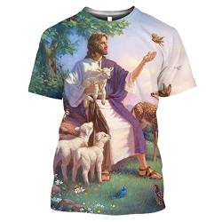 Herren Jesus Bedruckte T-Shirts mit Rundhalsausschnitt Vintage lässige 3D-gedruckte kurzärmelige Fitness-T-Shirt-Oberteile von DAMEGA