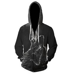 Herren Zip Hoodie Tier Wolf 3D Gedruckter Pullover Casual Loose Zip Langarm Sweatshirt Pullover Jacke Tops von DAMEGA