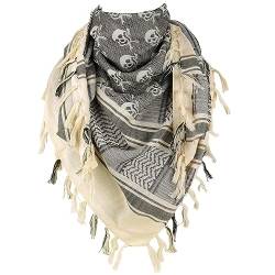 DAMILY Baumwoll Shemagh Taktischer Wüstenschal mit Schädelmuster Arabischer Keffiyeh Schal in Dickem Stoff für Männer und Frauen (Khaki) von DAMILY