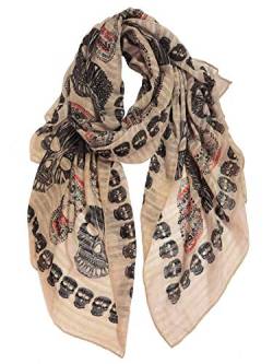 DAMILY Coole Totenkopf Schals für Frauen, große Wickeltücher aus leichter Baumwolle, Halloween Calavera Accessoire. (Khaki) von DAMILY
