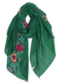 DAMILY Damen-Schal, bedruckt, Blumenmuster, leicht, mit Blumenmotiv, Stola, aus Baumwolle, A-dunkelgrün., 38 von DAMILY