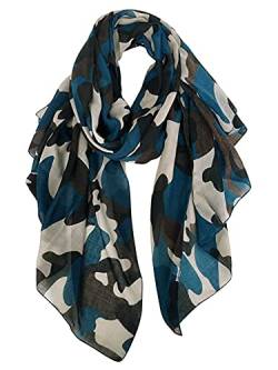 DAMILY Damen Schal Lange Camouflage Schals Leichte Baumwolle Tücher (Blau) von DAMILY