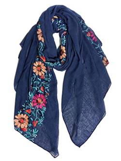 DAMILY Damen gestickter floral bedruckter Schal leichter Baumwollschal Stola (Blau) von DAMILY