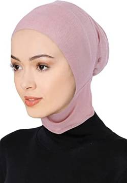 DAMILY Instant Kopftuch Damen Hijab Schwarz Stretch Jersey Khimar Niqab Kopftücher Full Neck Abdeckung Modal Sport Hijab Untertuch für Frauen (Rosa) von DAMILY