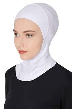 DAMILY Instant Kopftuch Damen Hijab Weiß Stretch Jersey Khimar Niqab Kopftücher Full Neck Abdeckung Modal Sport Hijab Untertuch für Frauen von DAMILY