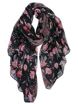 DAMILY Schal Schwarz Damen Modischer Strandtuch für Frauen Leichter Baumwollschal mit Blumenmuster Winter Geschenke für Frauen von DAMILY