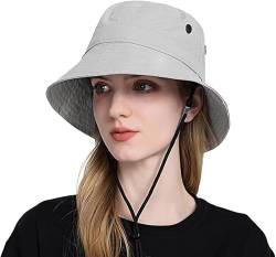 DAMILY Sommer Fischerhut Damen Atmungsaktiv, Bucket Hat Uni Sonnenhut Herren Faltbar UV Schutz 50 Anglerhut für Frauen (Hellgrau) von DAMILY