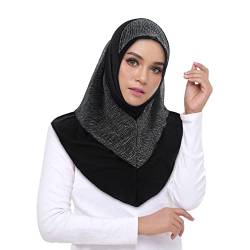 DAMILY Sommer Hijab Kopftuch Damen Voller Hals Abdeckung Instant Jersey Hijab Kopftücher Doppelte Schicht Khimar mit Silbernen Schleier (Schwarz) von DAMILY