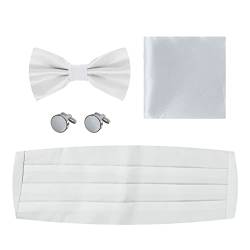 Dan Smith Kummerbund für Party, Polyester, Baumwolle, 65 cm, Halsumfang, elastisches Band, Clip-On, verstellbarer Kummerbund, Fliegen-Set, White-c.c.ae.k.008, Einheitsgröße von DAN SMITH